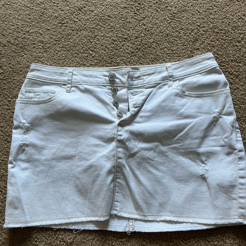 Hollister White Denim Mini Skirt with Button Detail